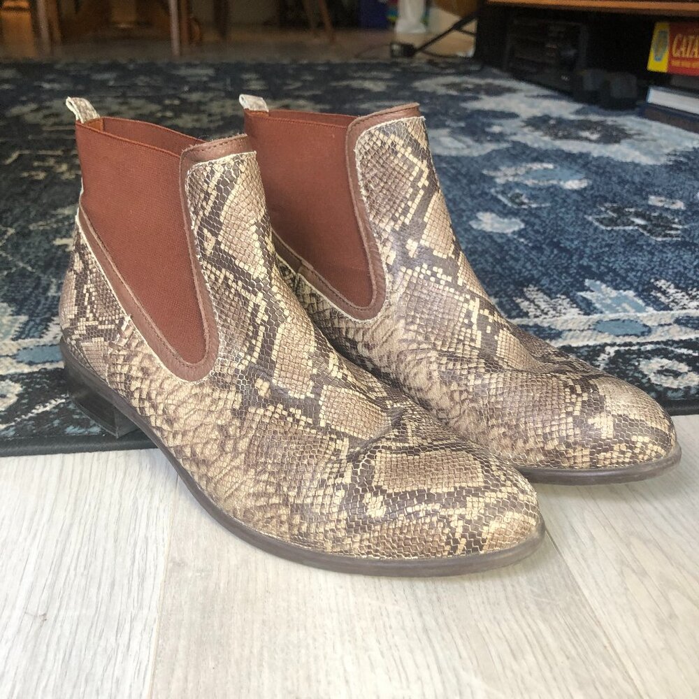 Snake Print Leather Ankle Boots